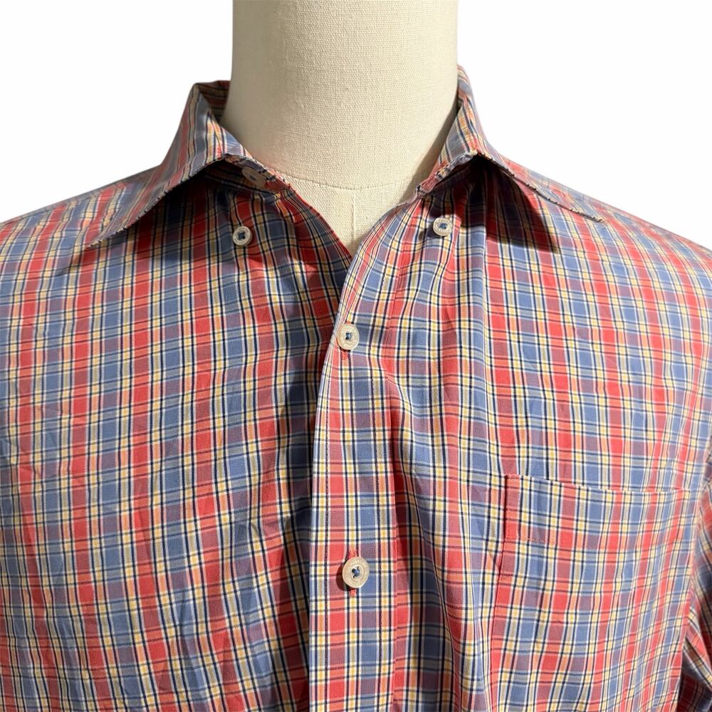 Southern Tide Men's Blue Orange Plaid Classic Fit Button Down Shirt Sz XL Preppy
